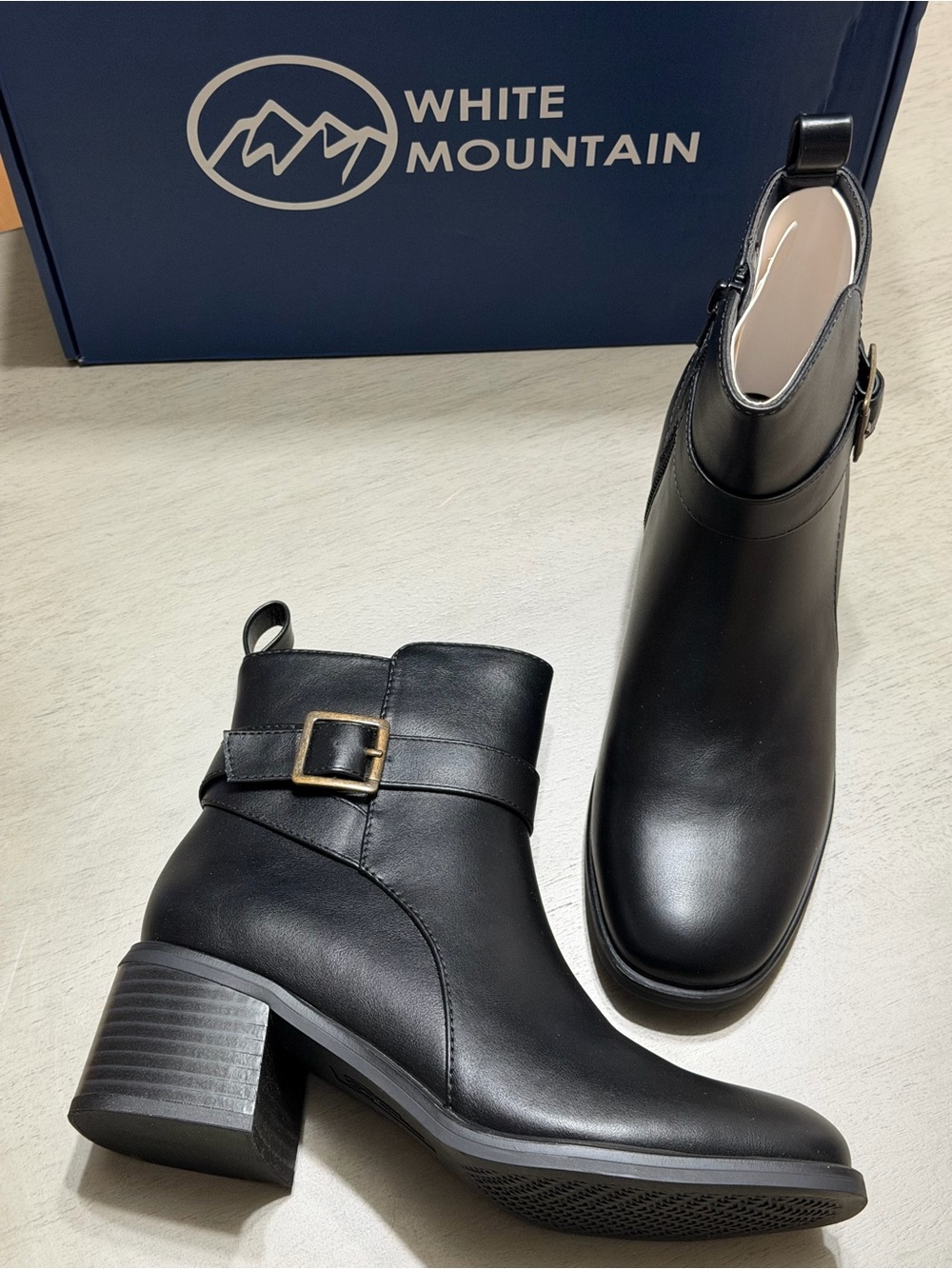 White Mountain Women's Black Ankle Boots with Buckle